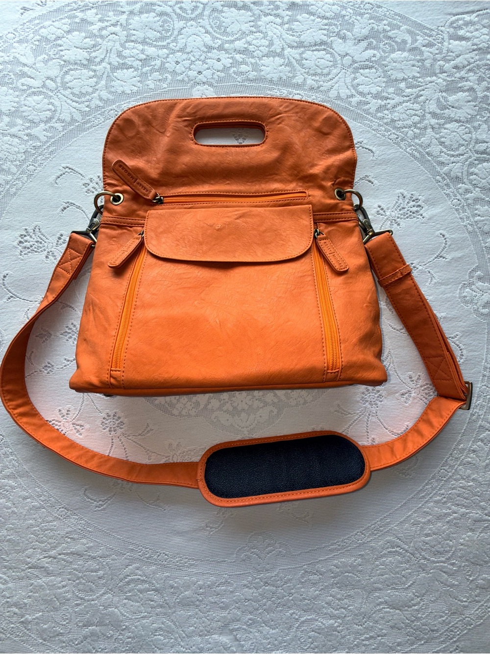 Kelly Moore Orange Vegan Leather Convertible Crossbody Shoulder Camera Bag Purse - Picture 13 of 13